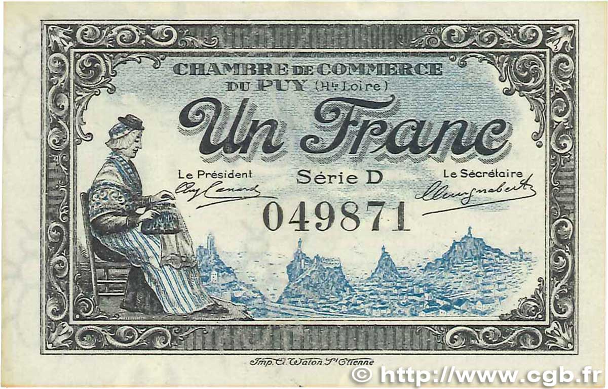 1 Franc FRANCE regionalism and miscellaneous Le Puy 1916 JP.070.09 XF+