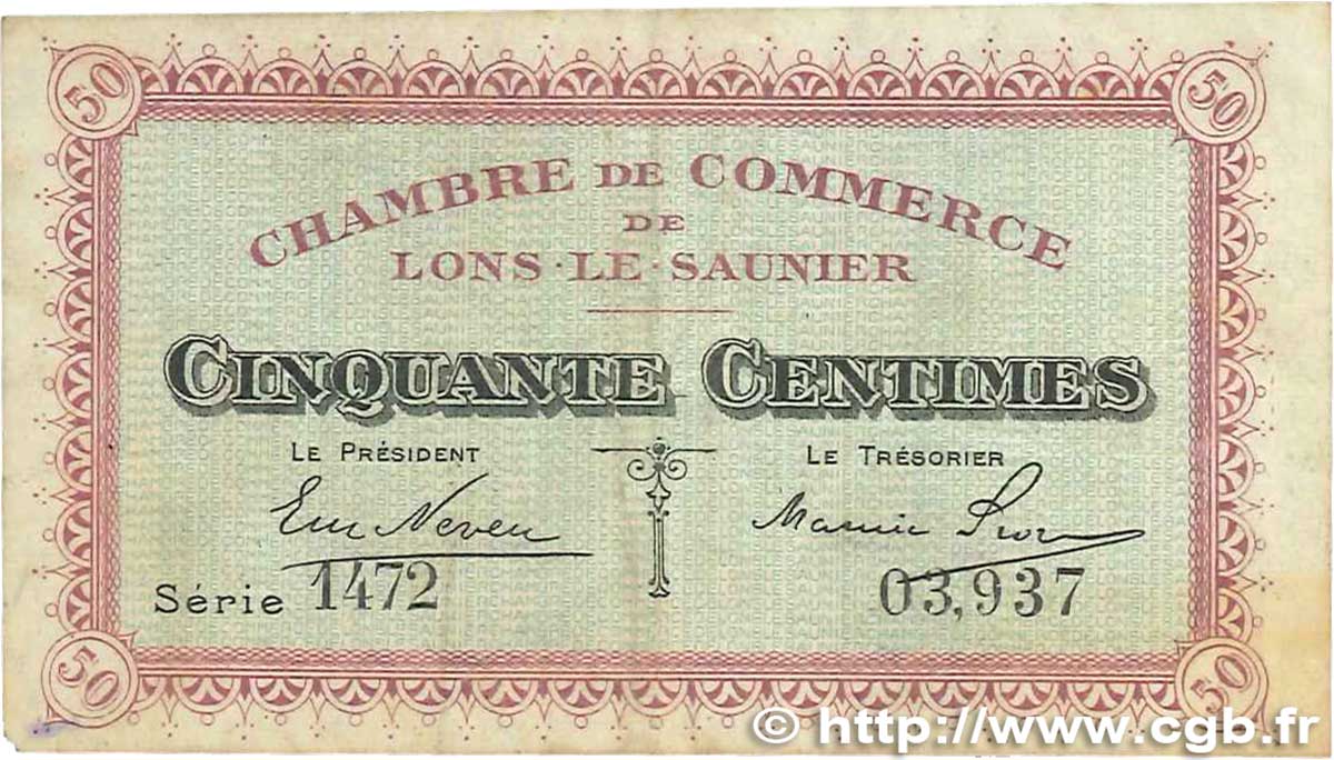 50 Centimes FRANCE régionalisme et divers Lons-Le-Saunier 1918 JP.074.11 TB