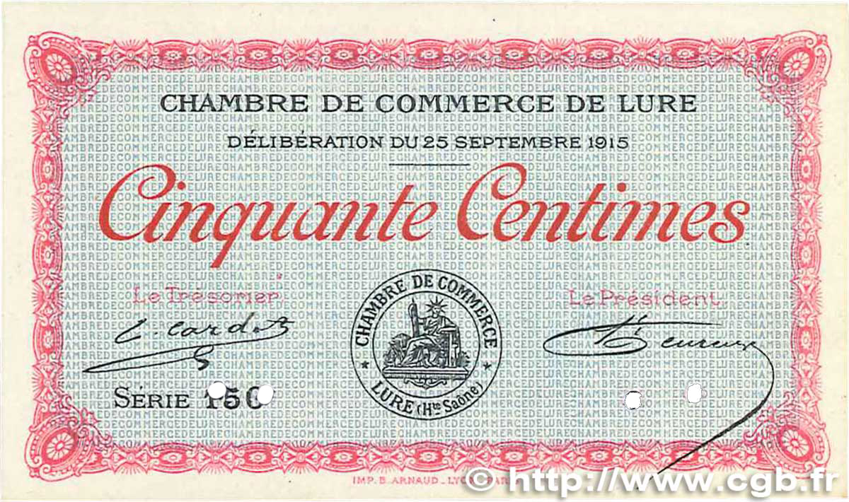 50 Centimes FRANCE regionalism and various Lure 1915 JP.076.05 UNC-