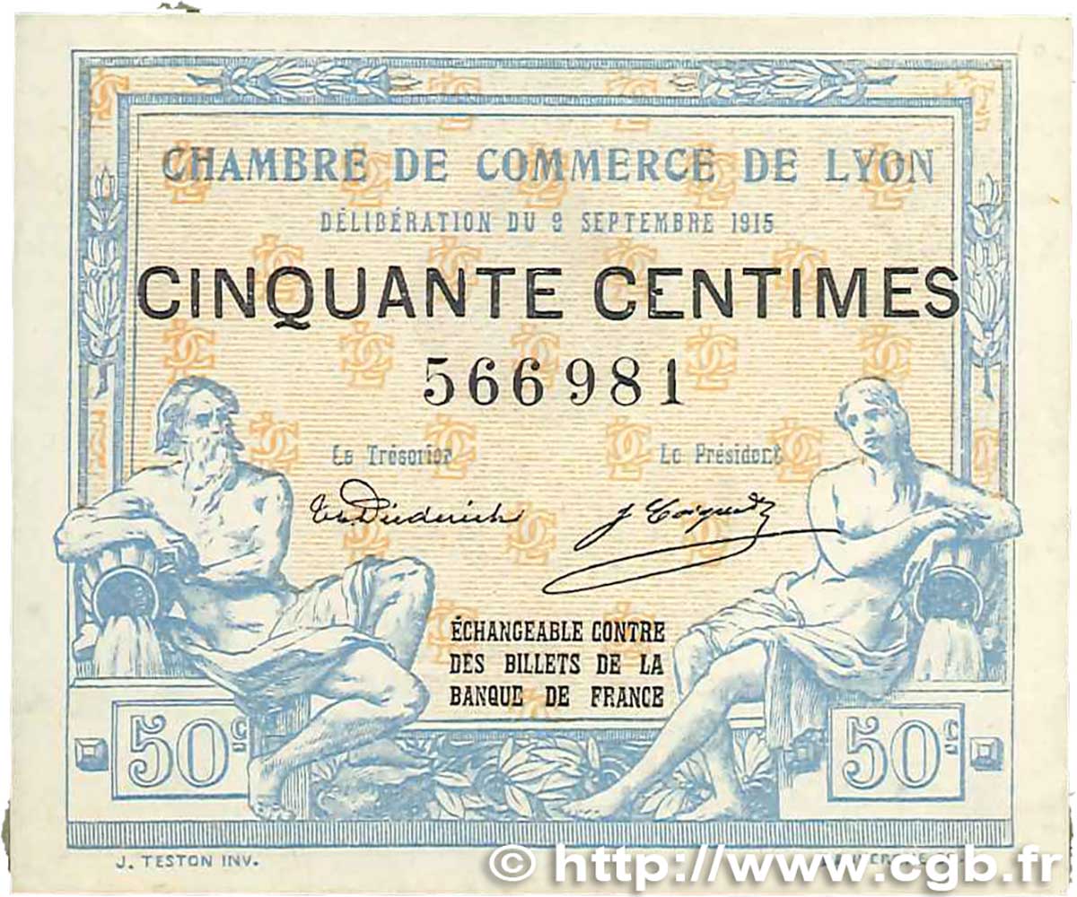 50 Centimes FRANCE régionalisme et divers Lyon 1915 JP.077.03 TTB+