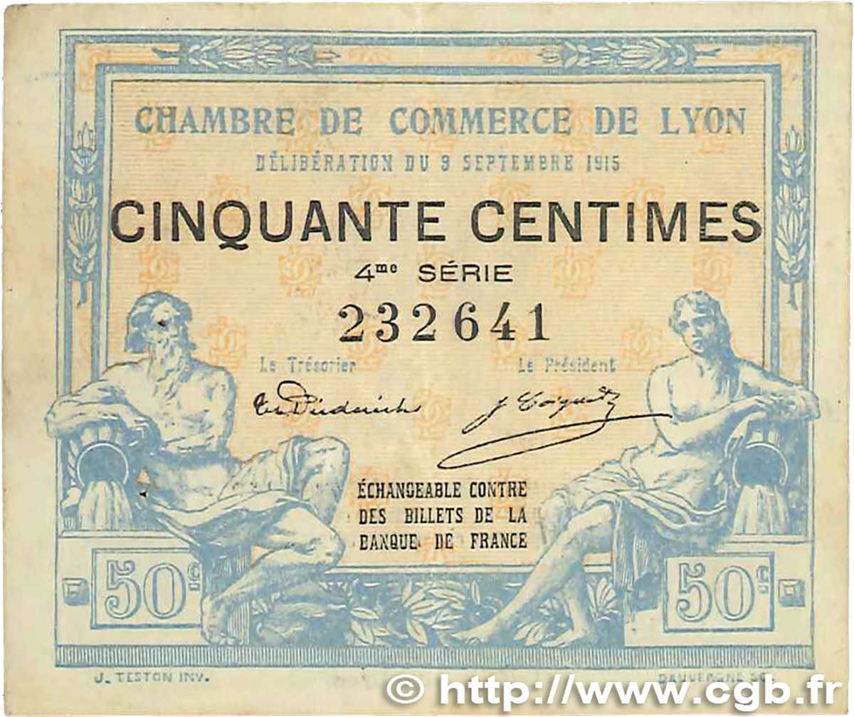 50 Centimes FRANCE Regionalismus und verschiedenen Lyon 1915 JP.077.05 SS