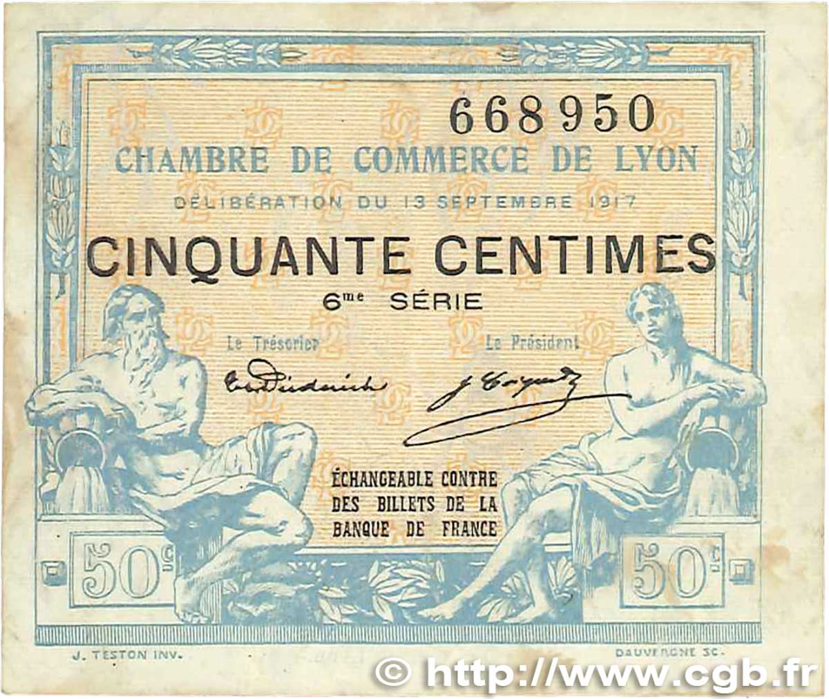 50 Centimes FRANCE Regionalismus und verschiedenen Lyon 1917 JP.077.14 S