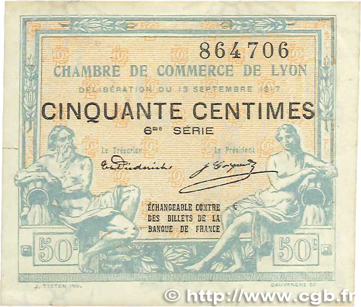 50 Centimes FRANCE régionalisme et divers Lyon 1917 JP.077.14 TTB+
