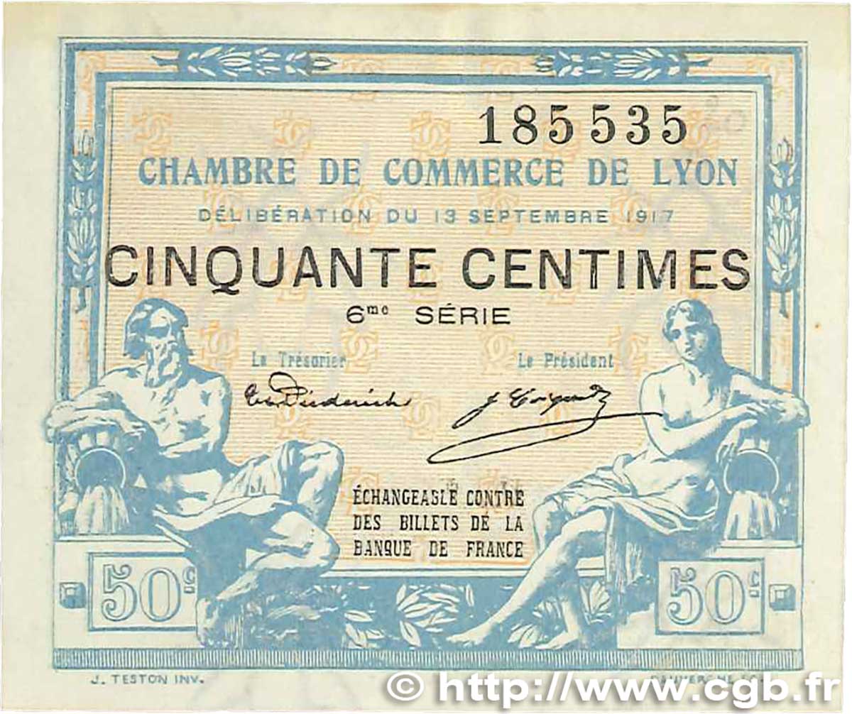 50 Centimes FRANCE regionalismo e varie Lyon 1917 JP.077.14 SPL