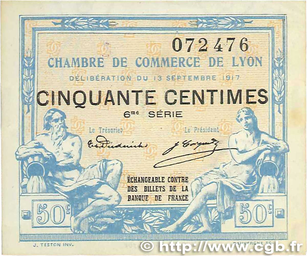 50 Centimes FRANCE regionalism and various Lyon 1917 JP.077.14 AU