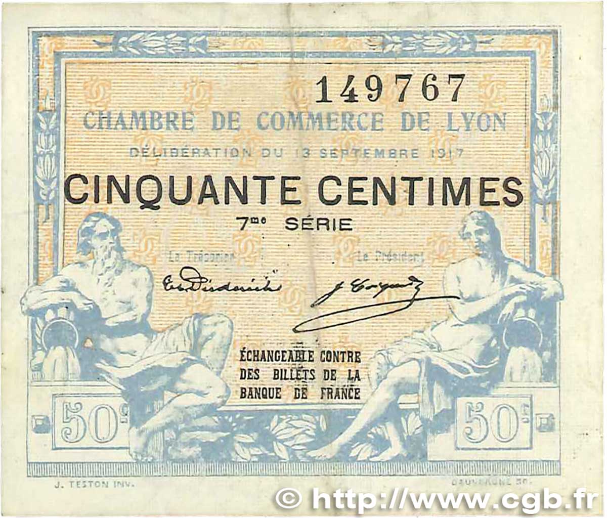 50 Centimes FRANCE regionalism and various Lyon 1917 JP.077.14 F+