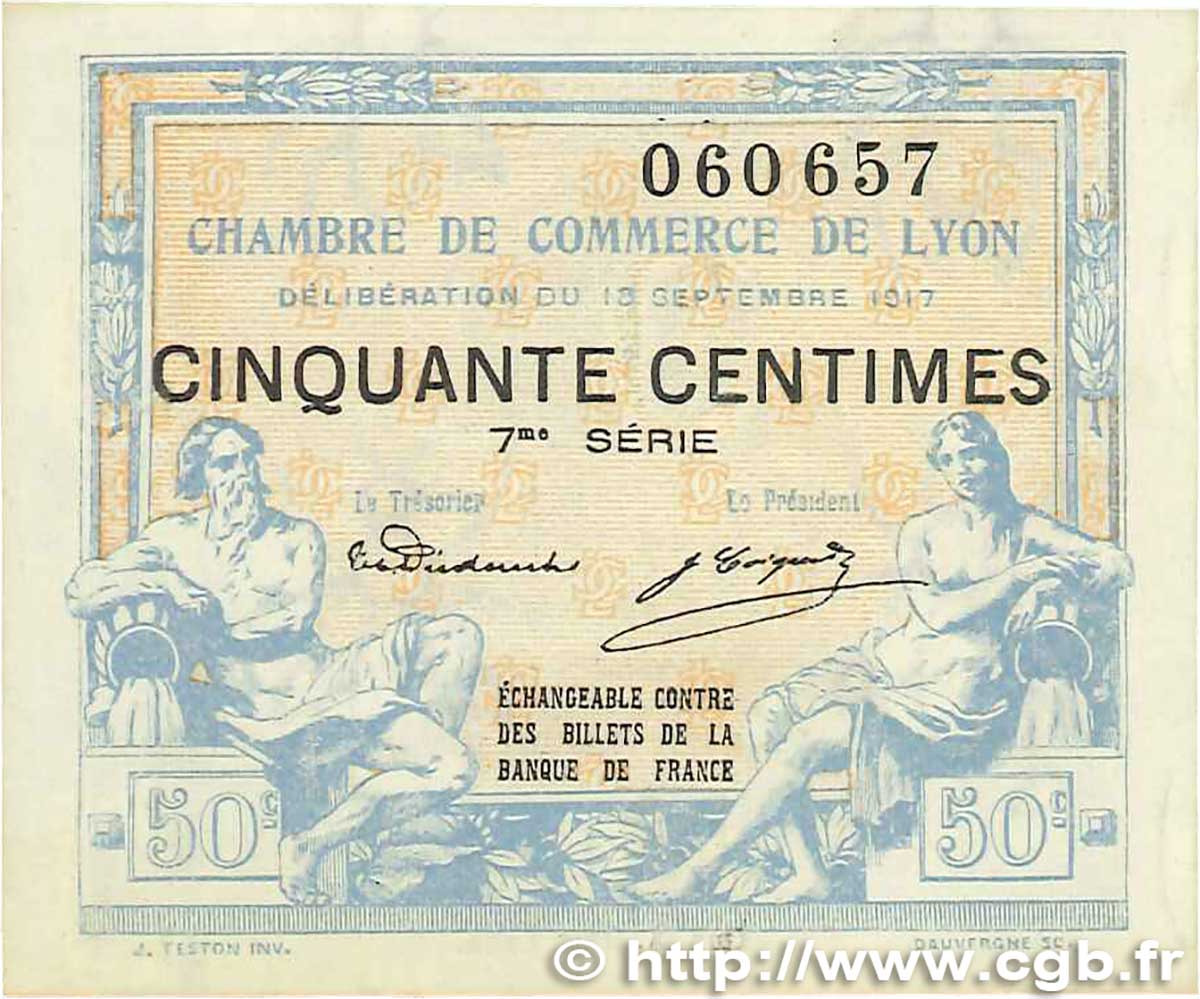 50 Centimes FRANCE Regionalismus und verschiedenen Lyon 1917 JP.077.14 fST+