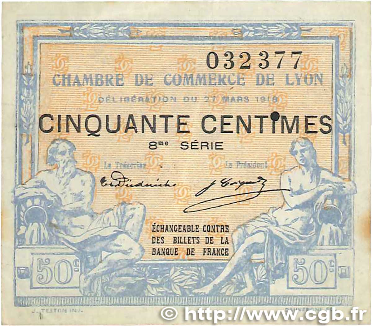 50 Centimes FRANCE regionalismo y varios Lyon 1918 JP.077.16 MBC