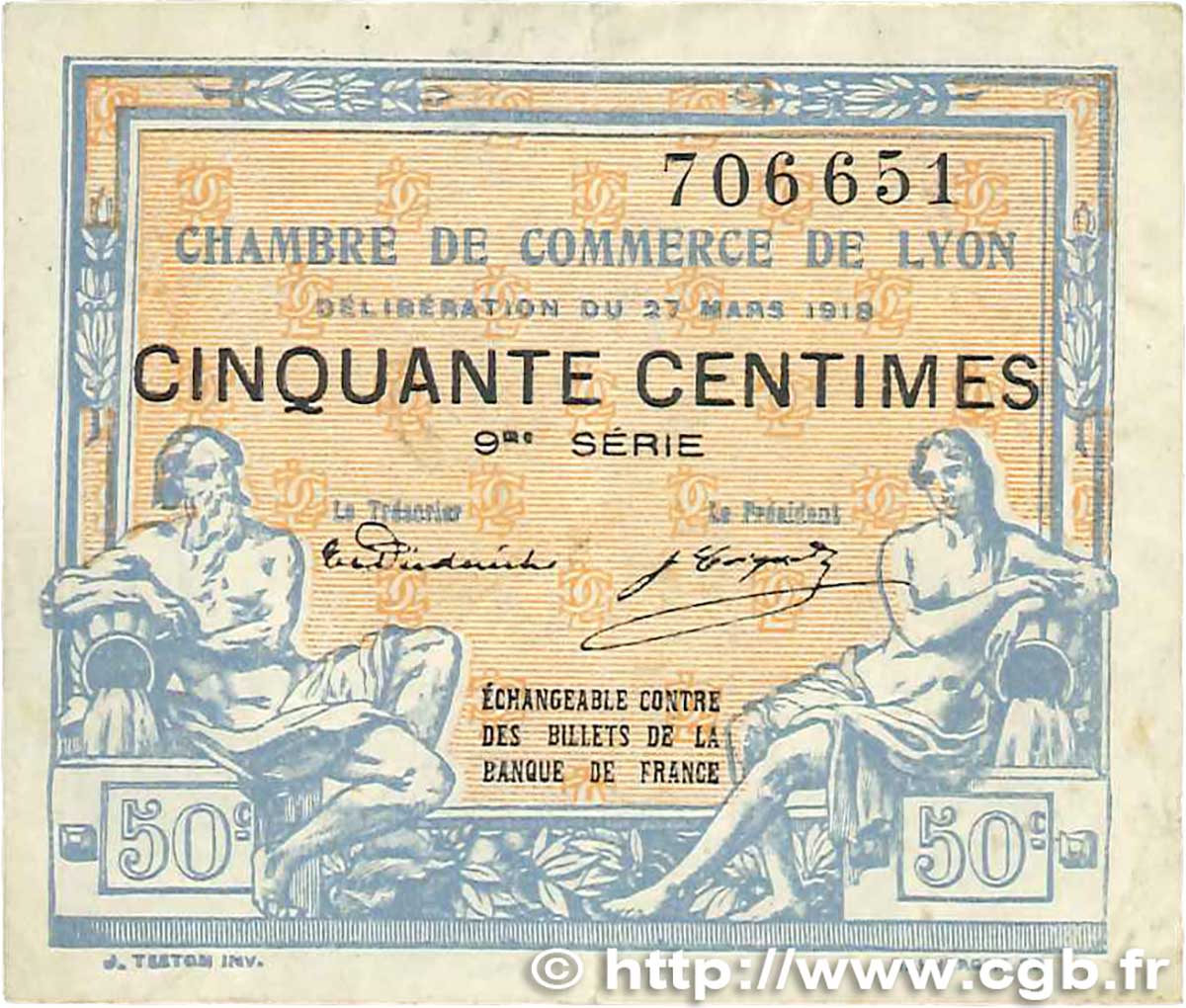 50 Centimes FRANCE regionalismo e varie Lyon 1918 JP.077.16 MB