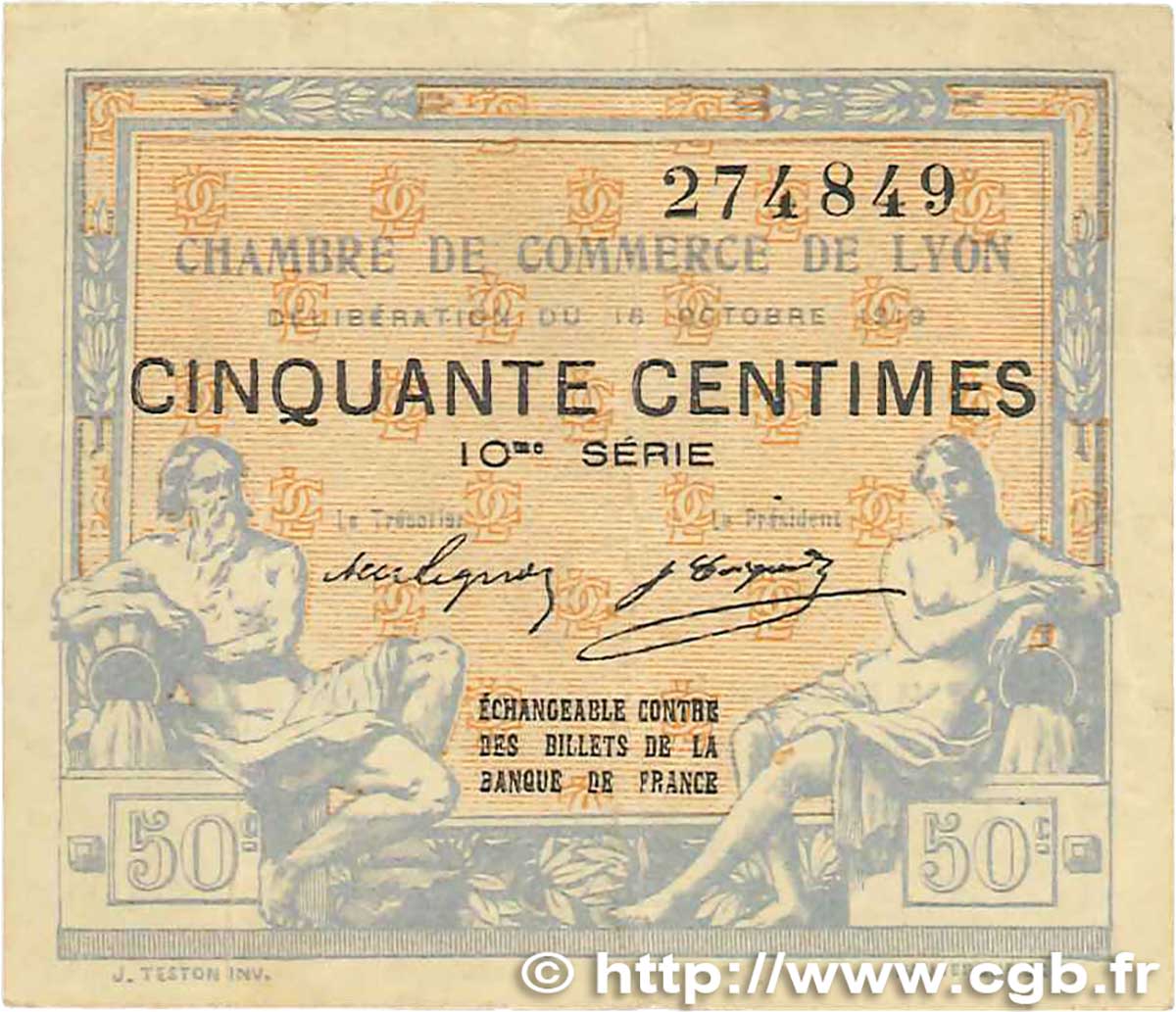 50 Centimes FRANCE regionalismo y varios Lyon 1919 JP.077.18 MBC