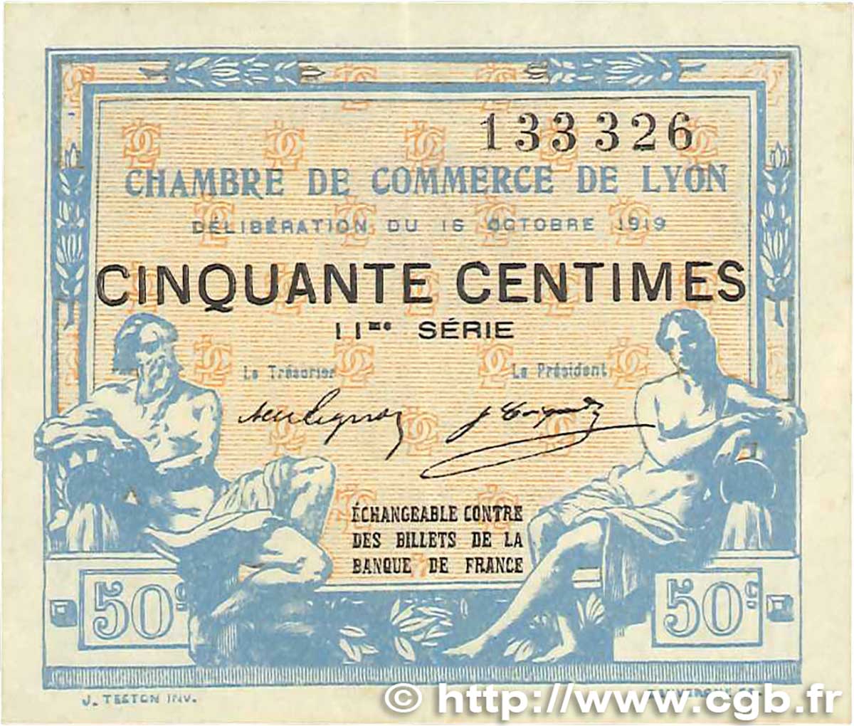 50 Centimes FRANCE regionalismo y varios Lyon 1919 JP.077.18 MBC