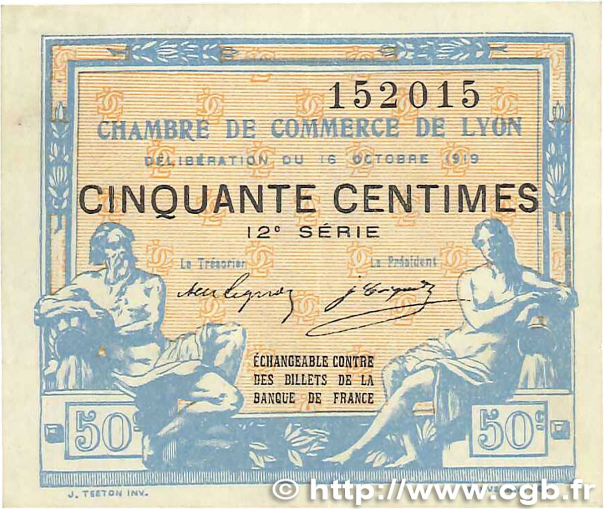 50 Centimes FRANCE régionalisme et divers Lyon 1919 JP.077.18 TTB