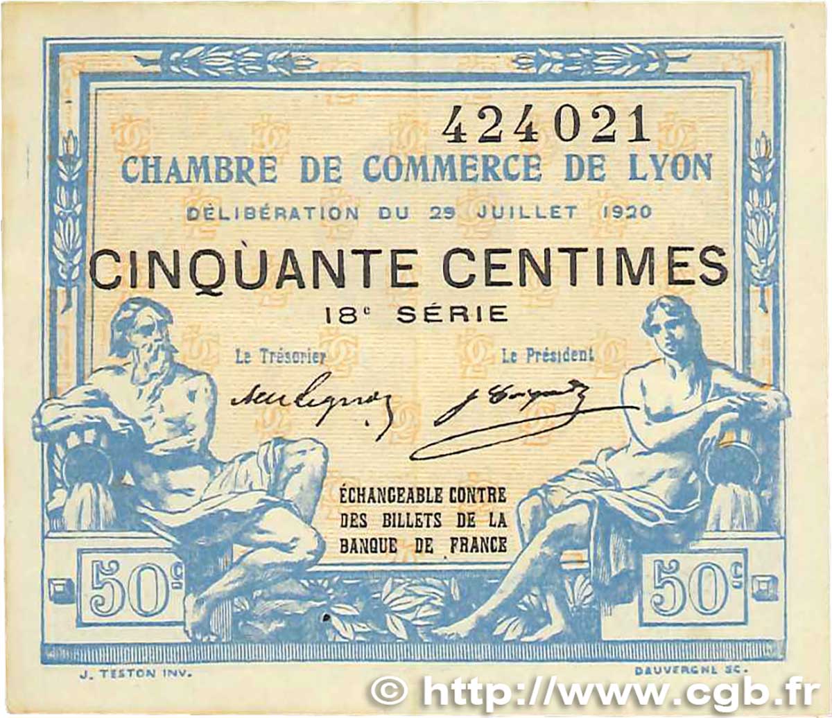 50 Centimes FRANCE régionalisme et divers Lyon 1920 JP.077.22 TB