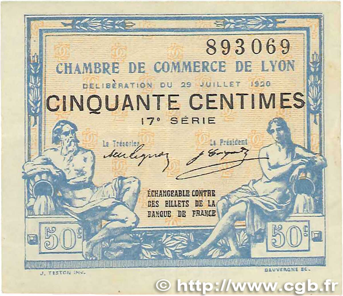 50 Centimes FRANCE régionalisme et divers Lyon 1920 JP.077.22 TTB