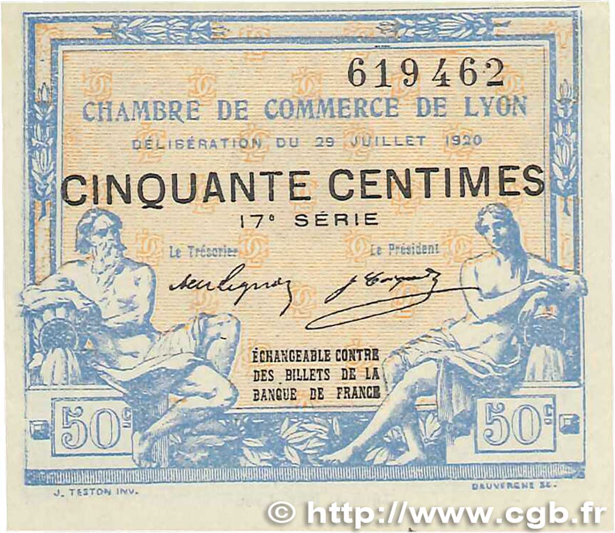 50 Centimes FRANCE regionalism and various Lyon 1920 JP.077.22 XF