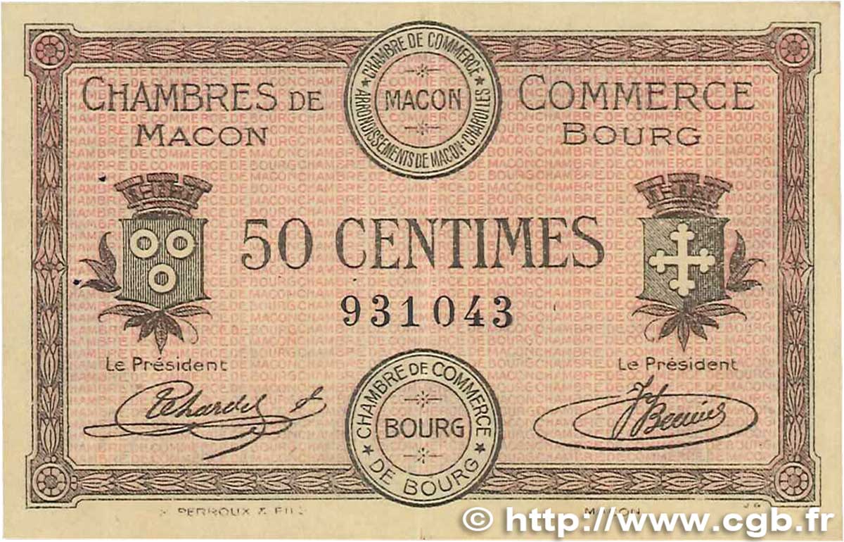 50 Centimes FRANCE régionalisme et divers Macon, Bourg 1915 JP.078.01 SUP