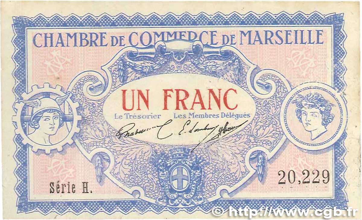 1 Franc FRANCE regionalismo e varie Marseille 1917 JP.079.64 BB