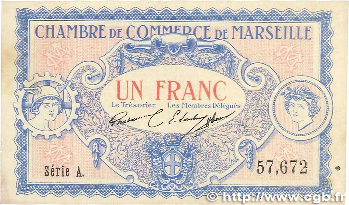1 Franc FRANCE regionalismo y varios Marseille 1917 JP.079.64 MBC+