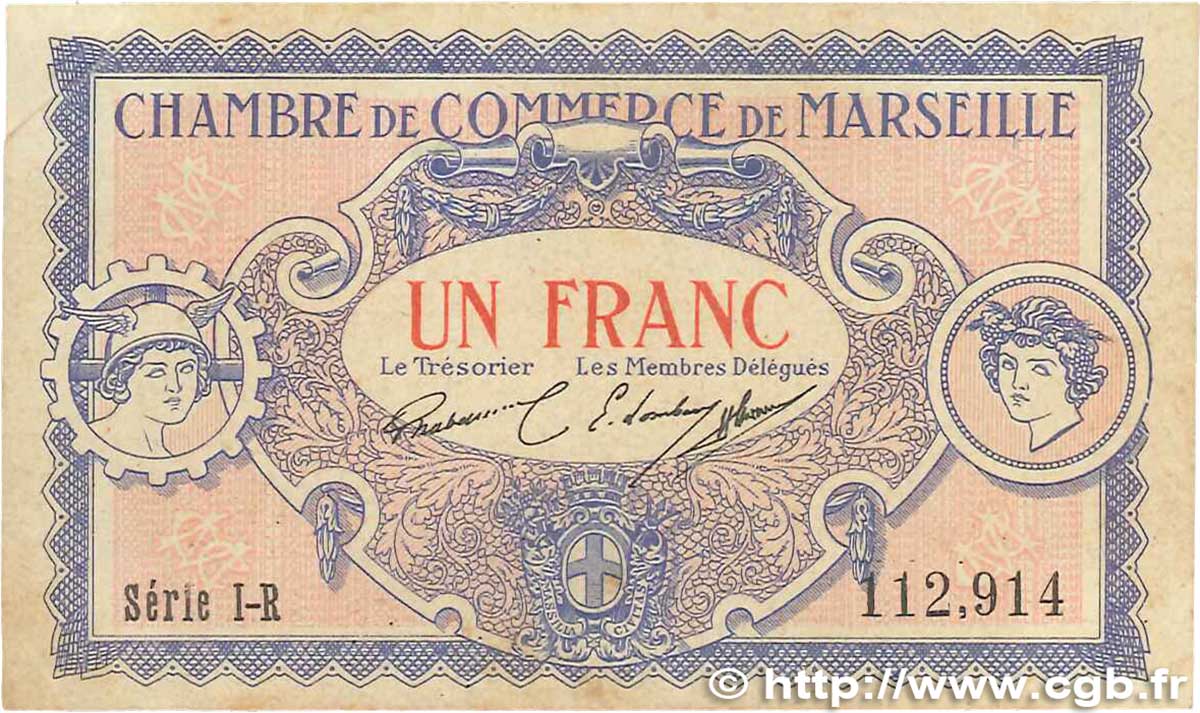 1 Franc FRANCE regionalism and various Marseille 1917 JP.079.70 VF