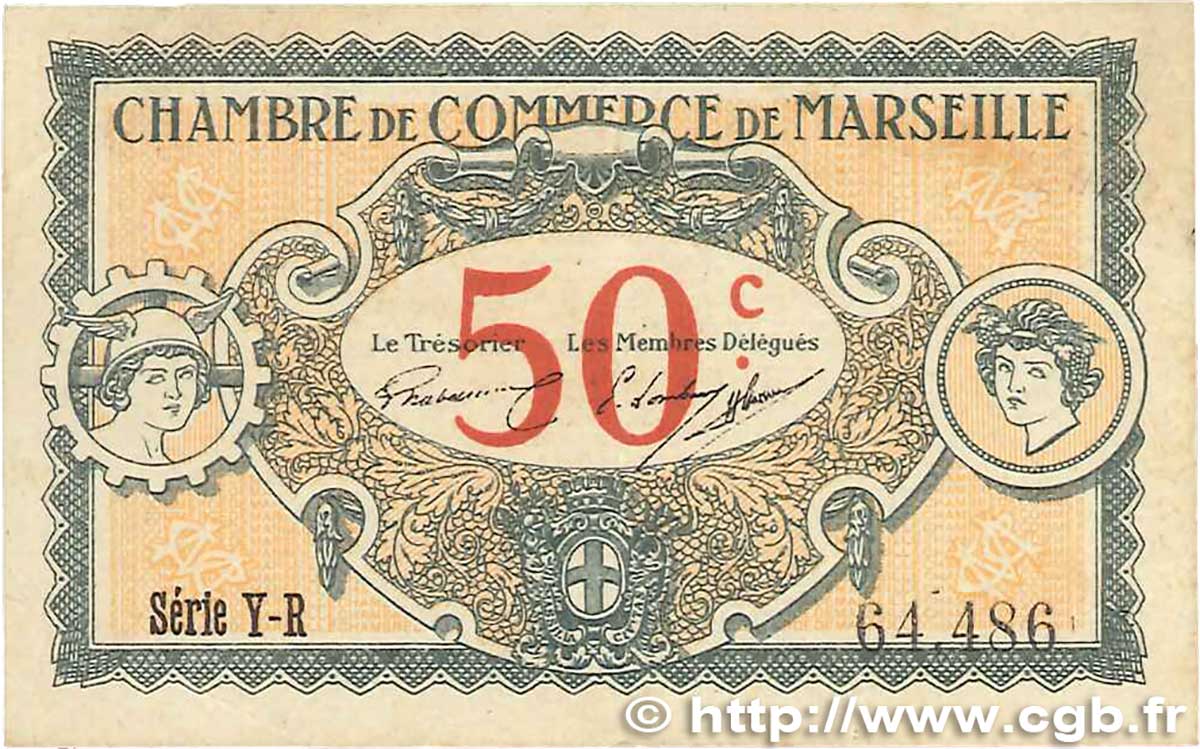 50 Centimes FRANCE Regionalismus und verschiedenen Marseille 1917 JP.079.67 SS