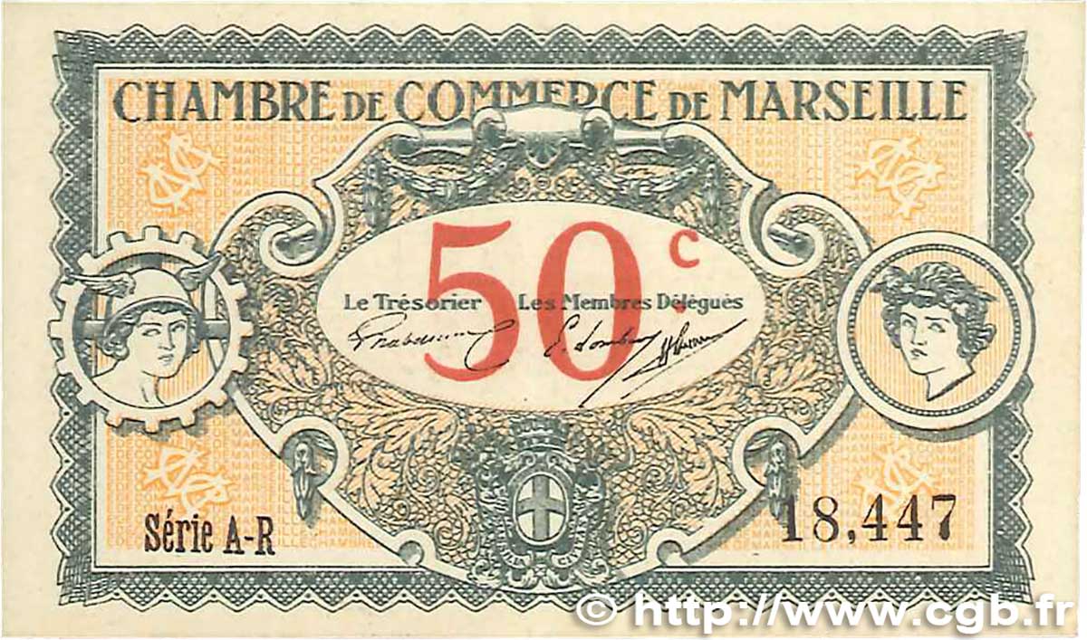 50 Centimes FRANCE regionalism and various Marseille 1917 JP.079.67 AU
