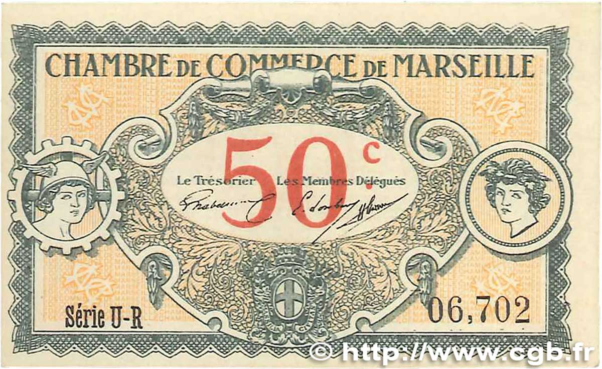 50 Centimes FRANCE regionalismo y varios Marseille 1917 JP.079.67 SC+