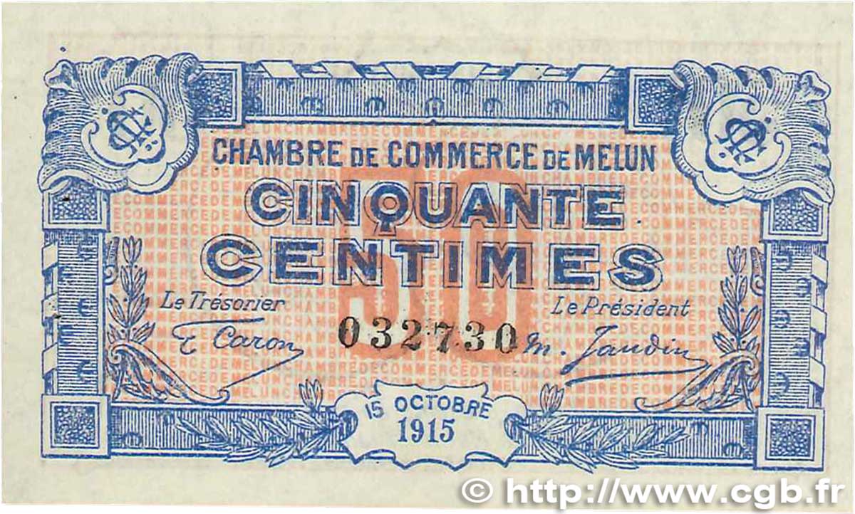 50 Centimes FRANCE Regionalismus und verschiedenen Melun 1915 JP.080.01 VZ