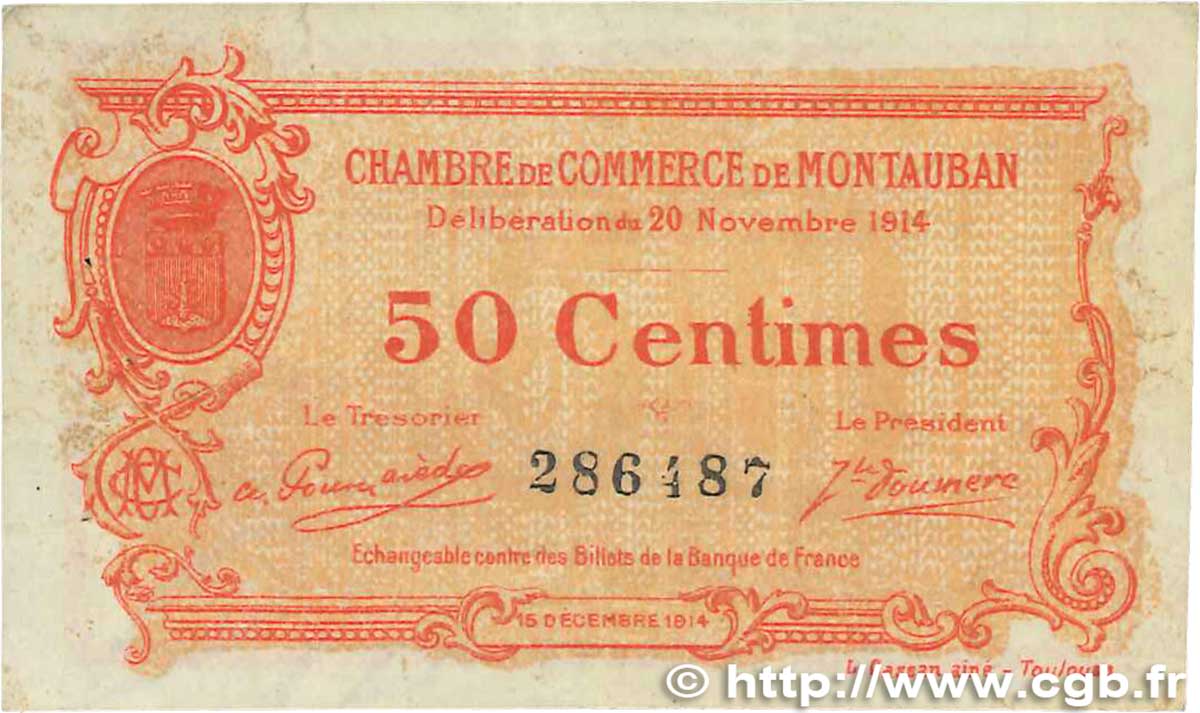 50 Centimes FRANCE regionalism and various Montauban 1914 JP.083.01 F