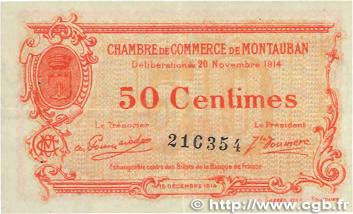 50 Centimes FRANCE regionalism and various Montauban 1914 JP.083.01 XF