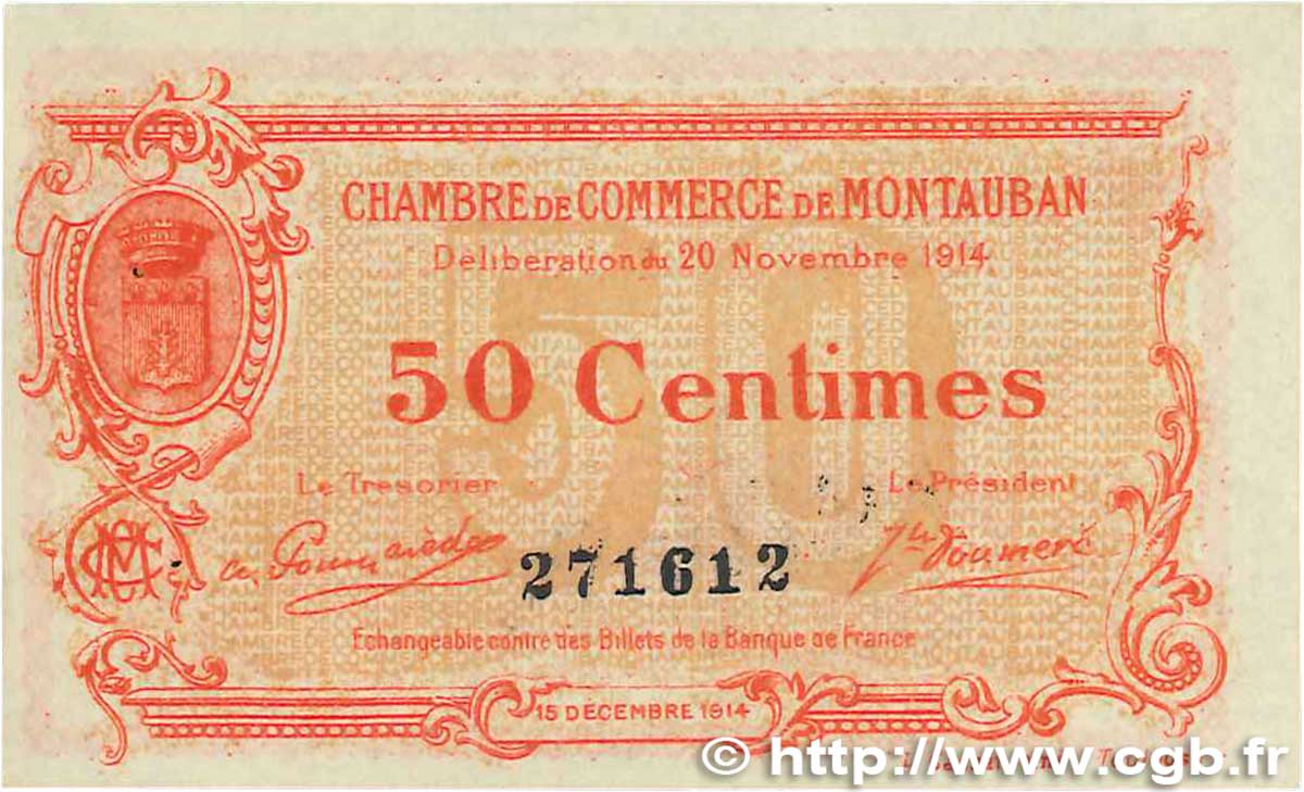 50 Centimes FRANCE regionalismo e varie Montauban 1914 JP.083.01 AU