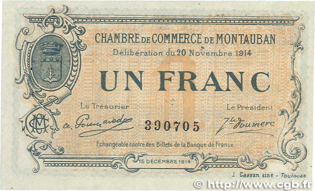 1 Franc FRANCE regionalismo e varie Montauban 1914 JP.083.06 SPL