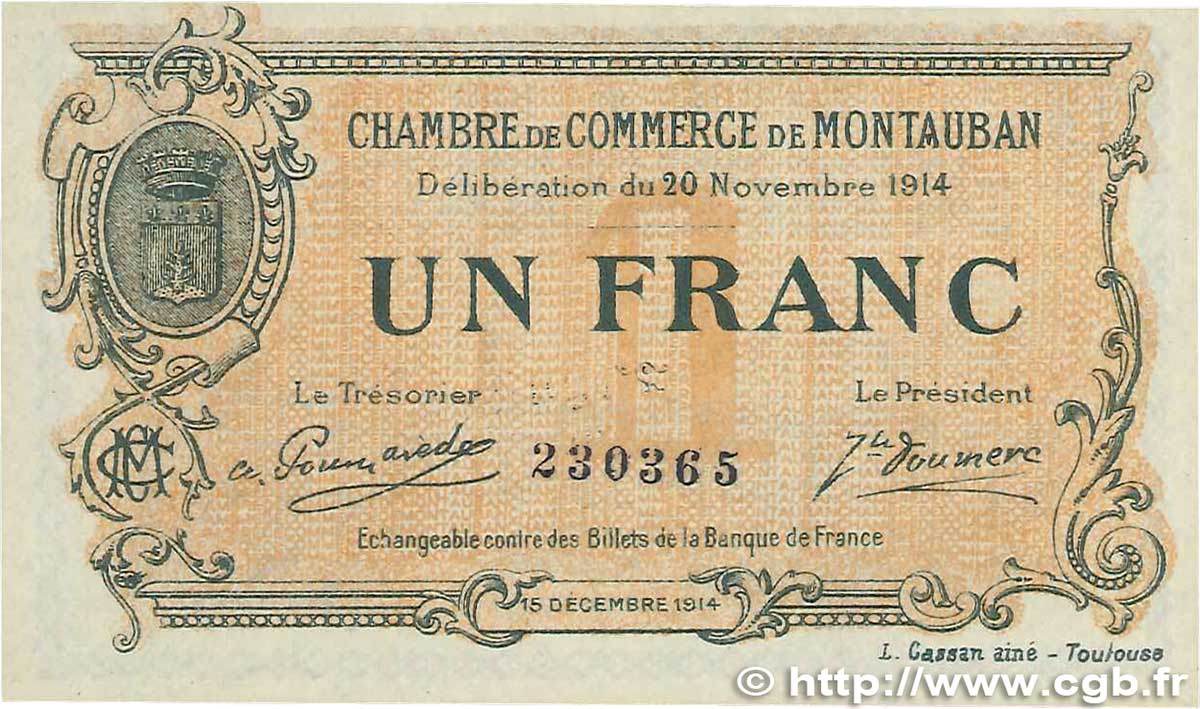 1 Franc FRANCE regionalismo y varios Montauban 1914 JP.083.06 EBC+