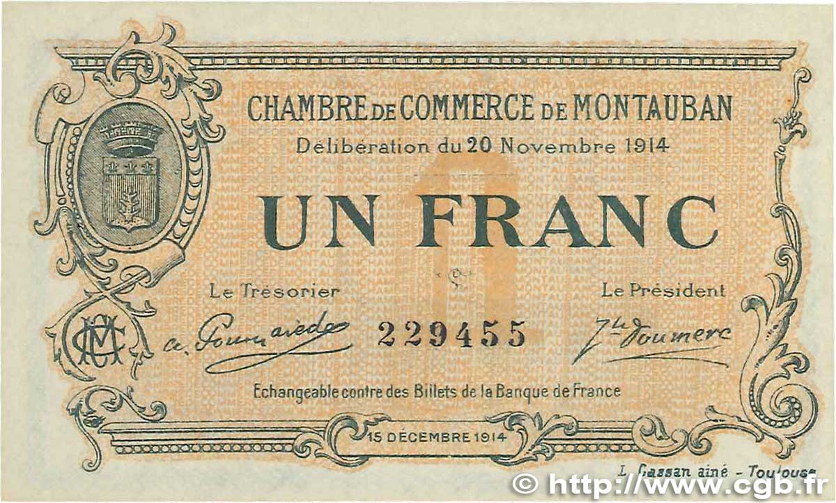 1 Franc FRANCE regionalismo y varios Montauban 1914 JP.083.06 SC