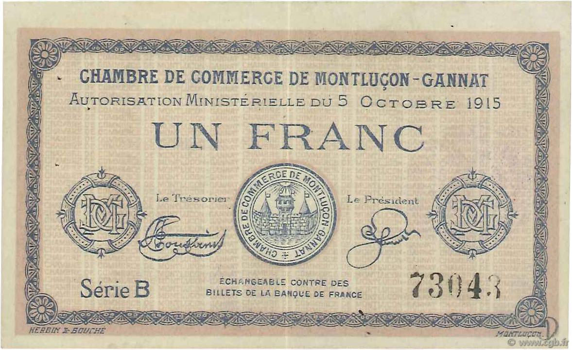 1 Franc FRANCE régionalisme et divers  1915 JP.084.15var. TB