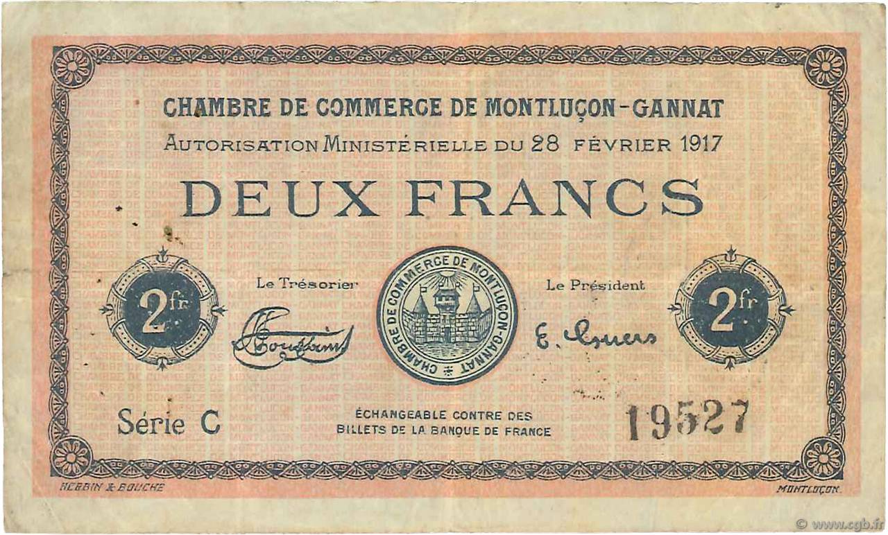 2 Francs FRANCE régionalisme et divers Montluçon, Gannat 1917 JP.084.33 TB