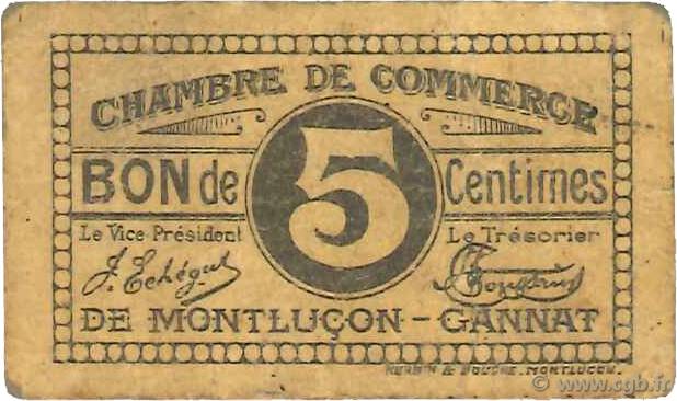 5 Centimes FRANCE regionalismo y varios Montluçon, Gannat 1918 JP.084.69 BC