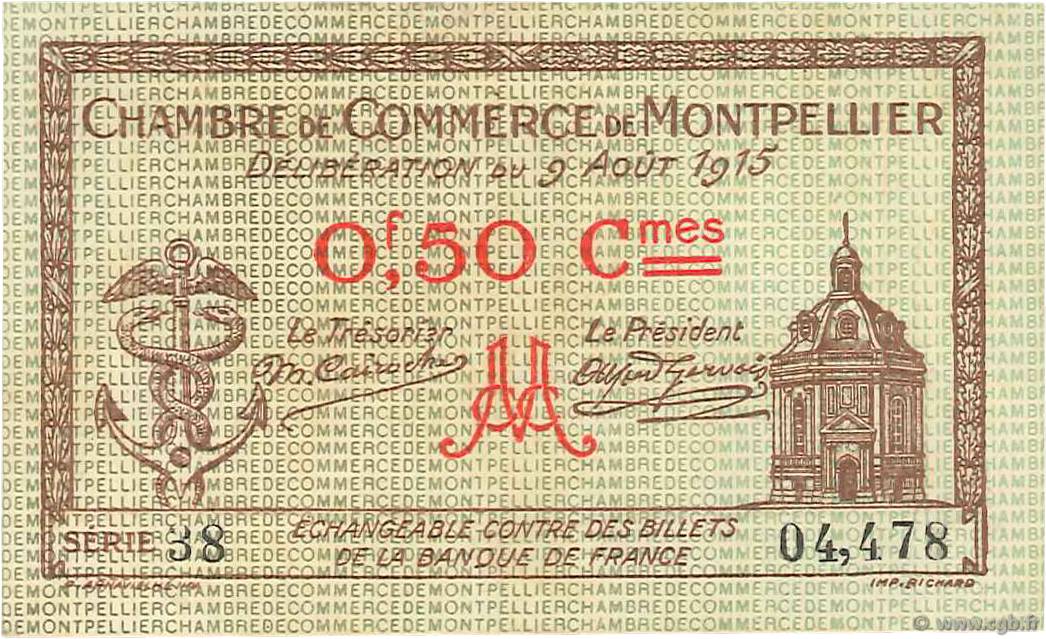 50 Centimes FRANCE regionalismo e varie Montpellier 1915 JP.085.01 BB