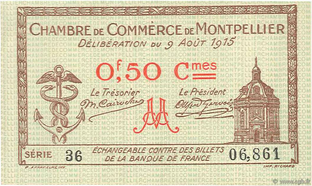 50 Centimes FRANCE Regionalismus und verschiedenen Montpellier 1915 JP.085.01 fST