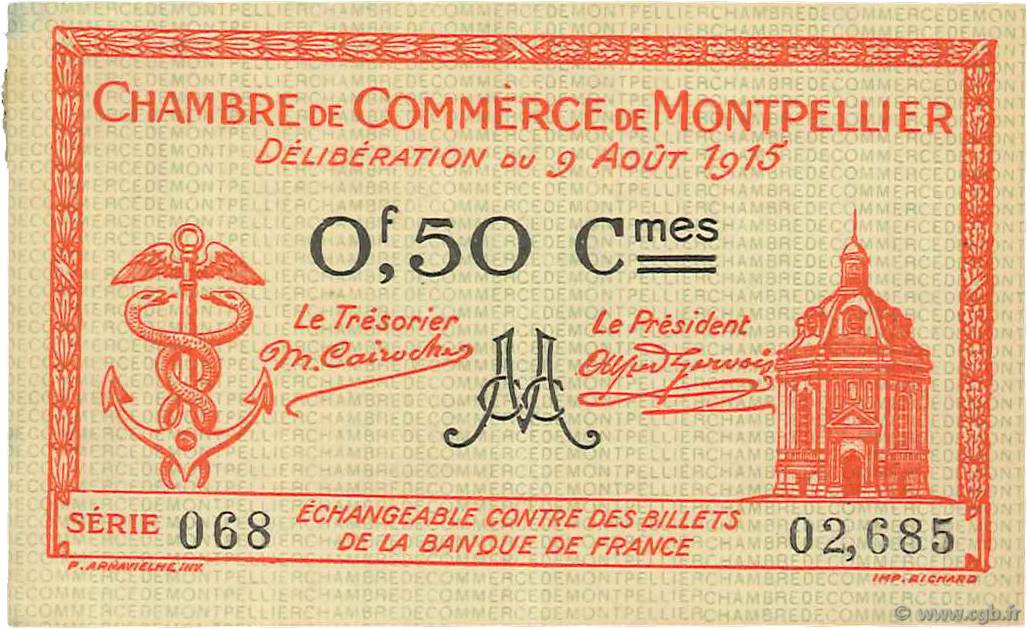 50 Centimes FRANCE Regionalismus und verschiedenen Montpellier 1915 JP.085.06 VZ