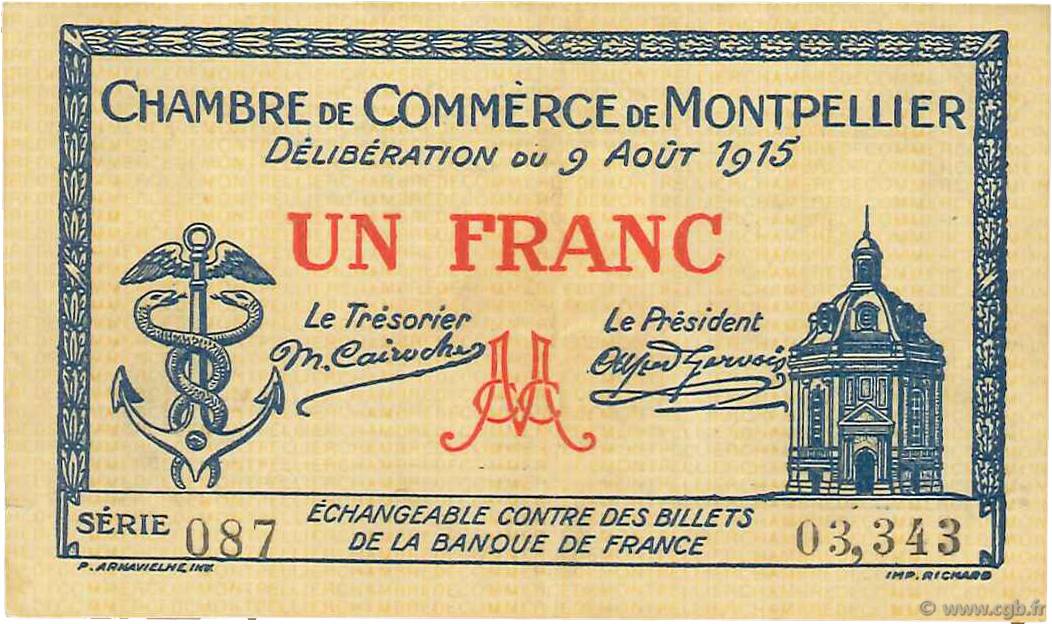 1 Franc FRANCE regionalismo e varie Montpellier 1915 JP.085.10 BB