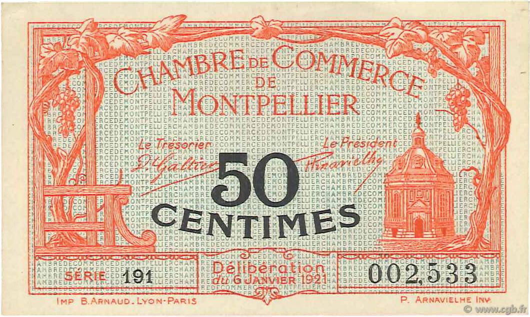 50 Centimes FRANCE regionalismo e varie Montpellier 1921 JP.085.22 q.SPL
