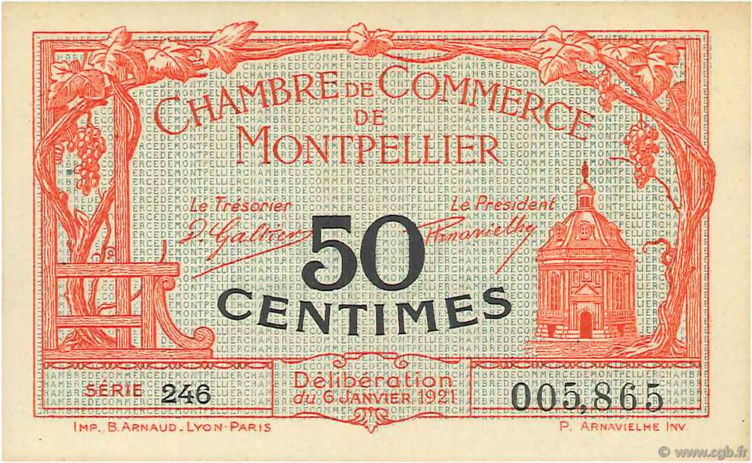 50 Centimes FRANCE regionalismo y varios Montpellier 1921 JP.085.22 SC+