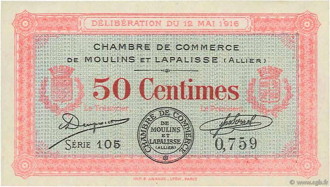 50 Centimes FRANCE régionalisme et divers Moulins et Lapalisse 1916 JP.086.01 SUP+
