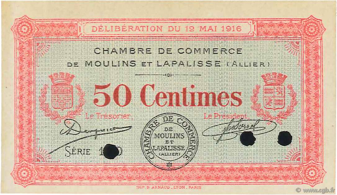 50 Centimes Spécimen FRANCE regionalismo e varie Moulins et Lapalisse 1916 JP.086.02 SPL+
