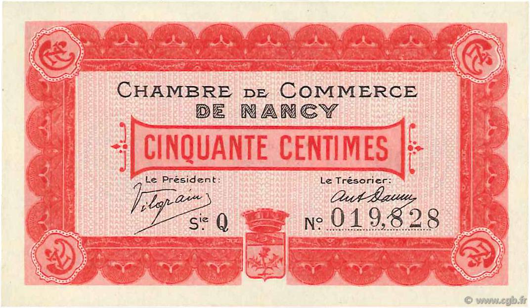 50 Centimes FRANCE Regionalismus und verschiedenen Nancy 1915 JP.087.01 fST+
