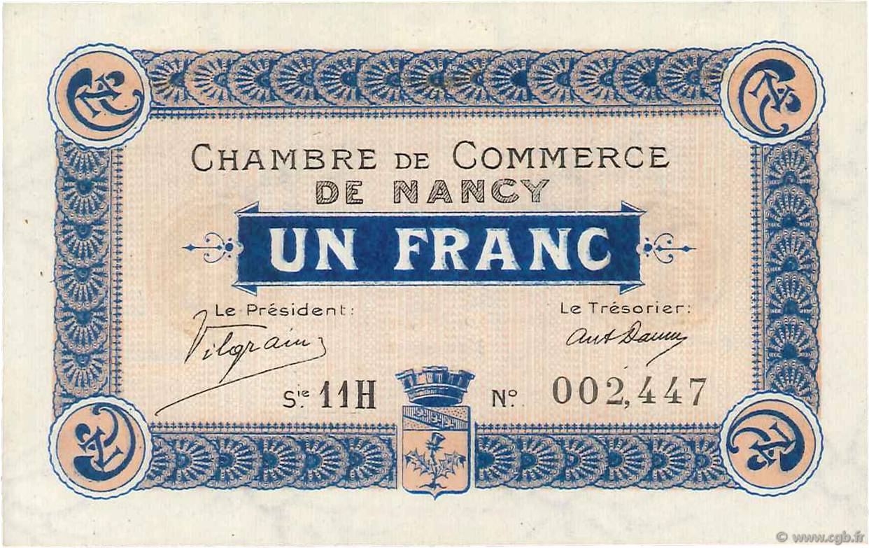 1 Franc FRANCE Regionalismus und verschiedenen Nancy 1918 JP.087.21 ST