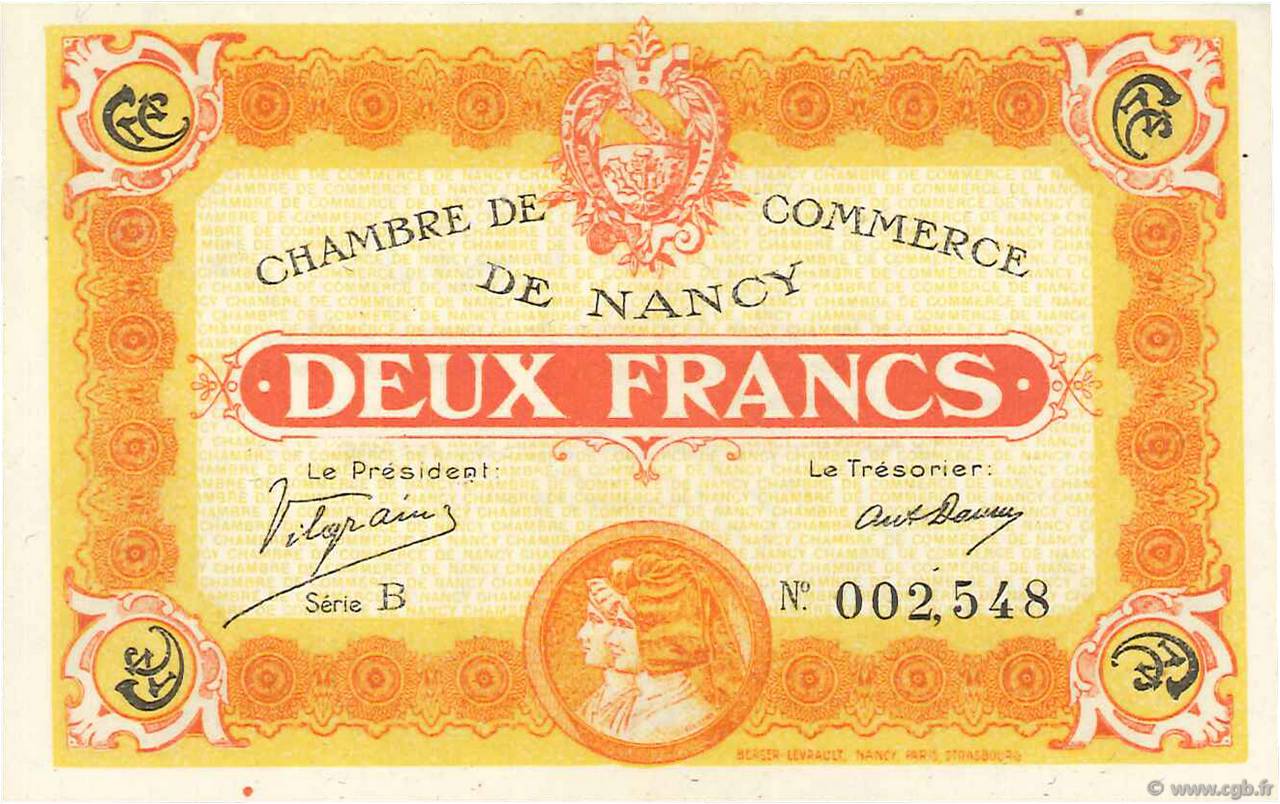 2 Francs FRANCE regionalismo y varios Nancy 1918 JP.087.25 SC+
