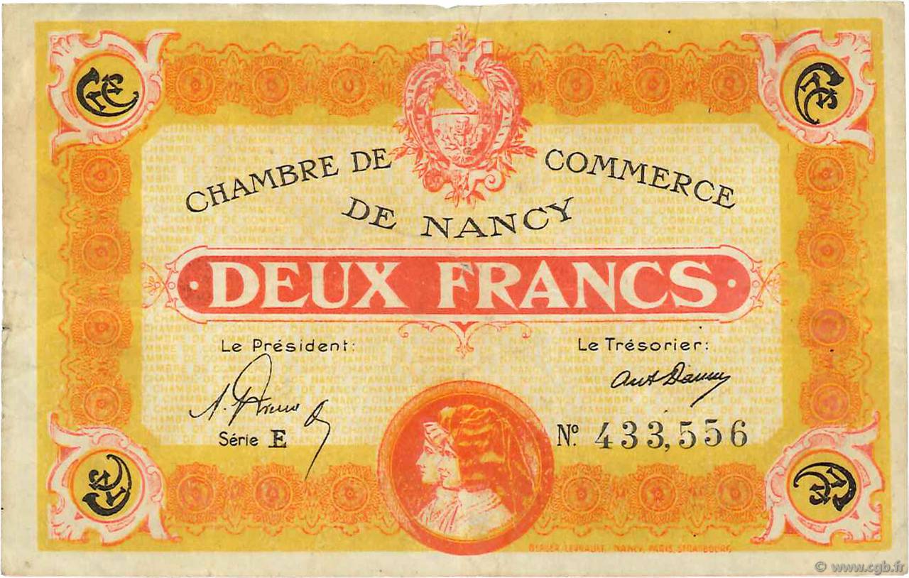 2 Francs FRANCE regionalism and miscellaneous Nancy 1919 JP.087.34 F
