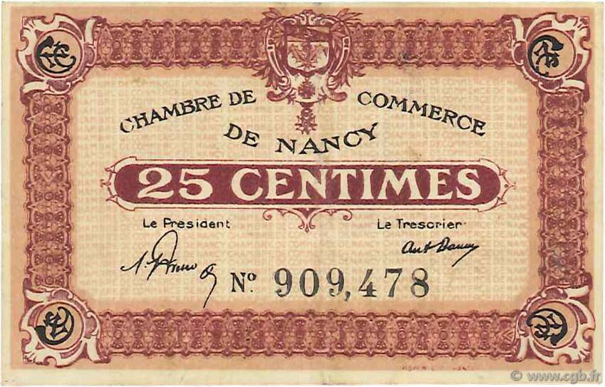 25 Centimes FRANCE régionalisme et divers Nancy 1918 JP.087.56 TTB