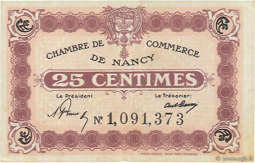 25 Centimes FRANCE Regionalismus und verschiedenen Nancy 1918 JP.087.57 fSS